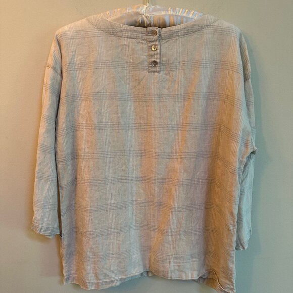Eileen Fisher Petite Organic Linen Windowpane Top | Size PM | Tan with White & G - Picture 3 of 3